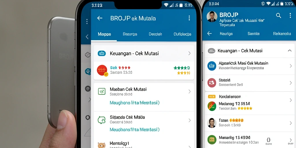 Tampilan antarmuka aplikasi BROJP untuk cek mutasi keuangan.