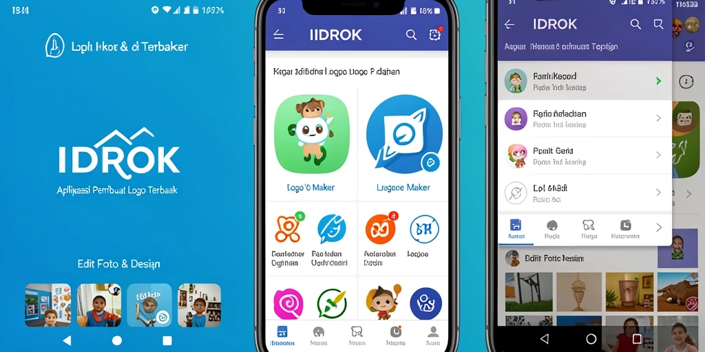Screenshot antarmuka pengguna aplikasi Logo Maker IDROK yang menarik.